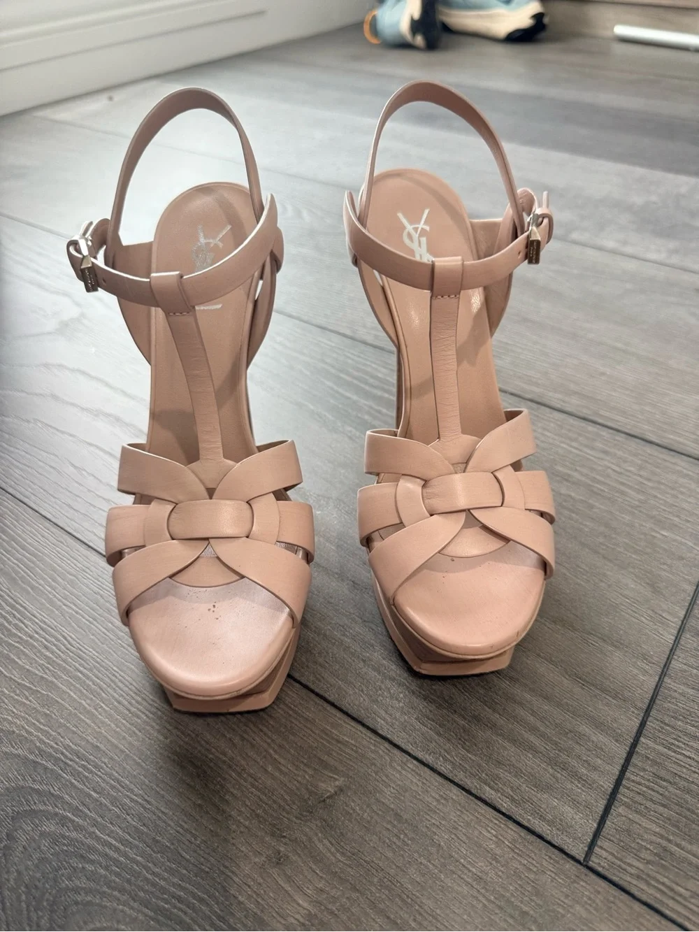 Saint Laurent YSL Tribute 105 Platform Sandal Blush Nude Leather EU 39.5 - Picture 2 of 5